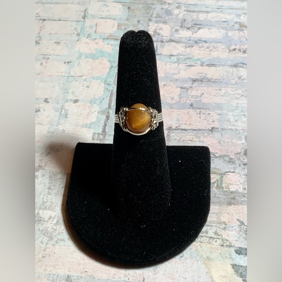 Vintage 925 Wire-Wrapped w/ Rare Natural Gold Rutilated Quartz Sz 6 - Picture 3 of 15